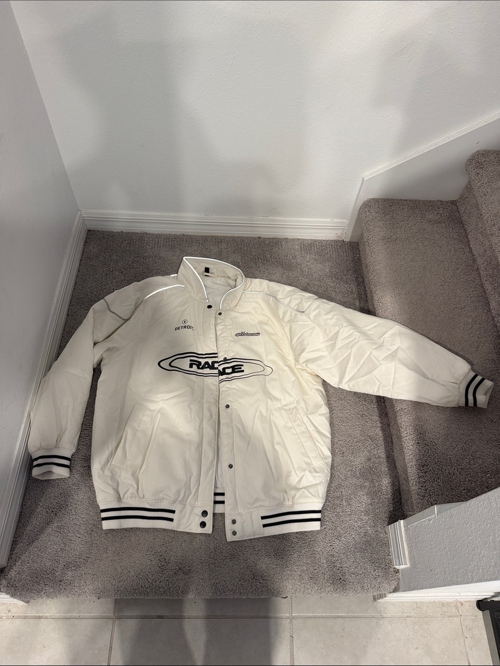 H&M Cream Racing Logo Puffer Jacket